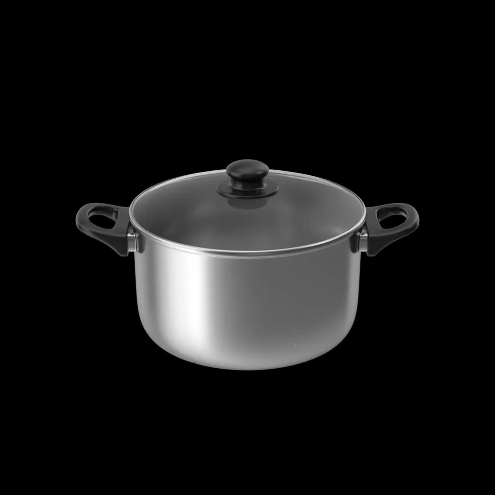 The Silver Pot with Glass Cap is a stylish and functional cookware item for boiling, simmering, and preparing delicious meals. Its glass cap allows you to monitor cooking progress.