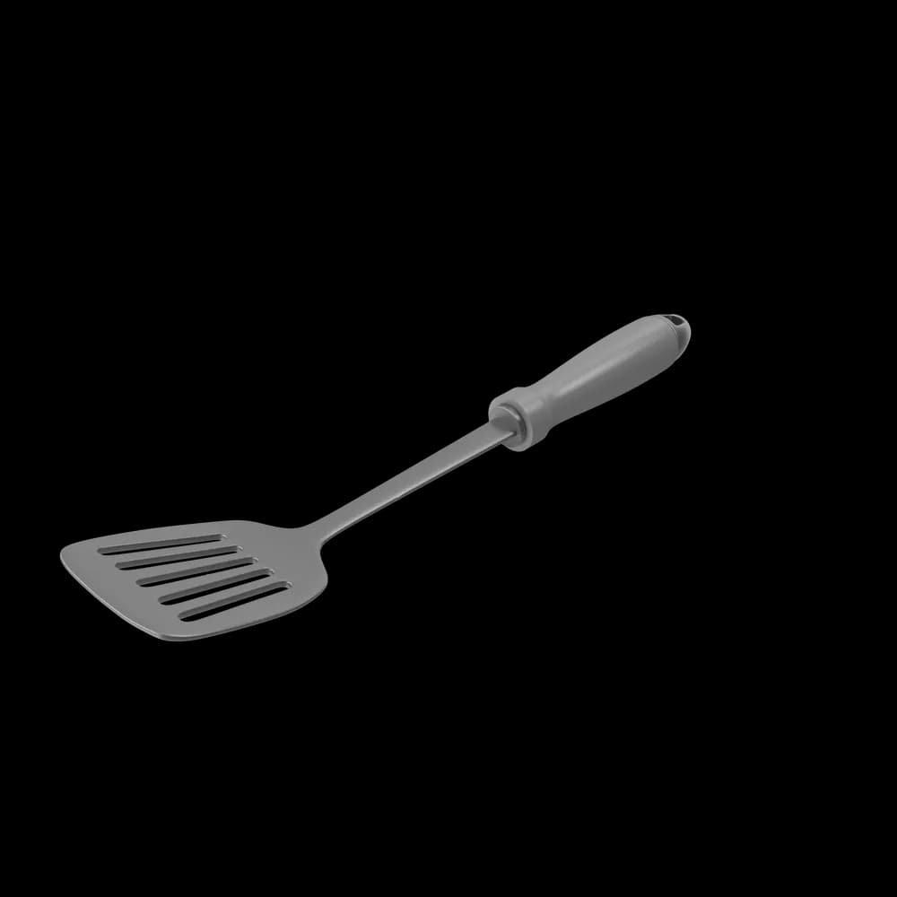 The Slotted Turner is a kitchen utensil designed for flipping and turning food items. Its slotted design allows excess liquid to drain, making it ideal for frying and sautéing.